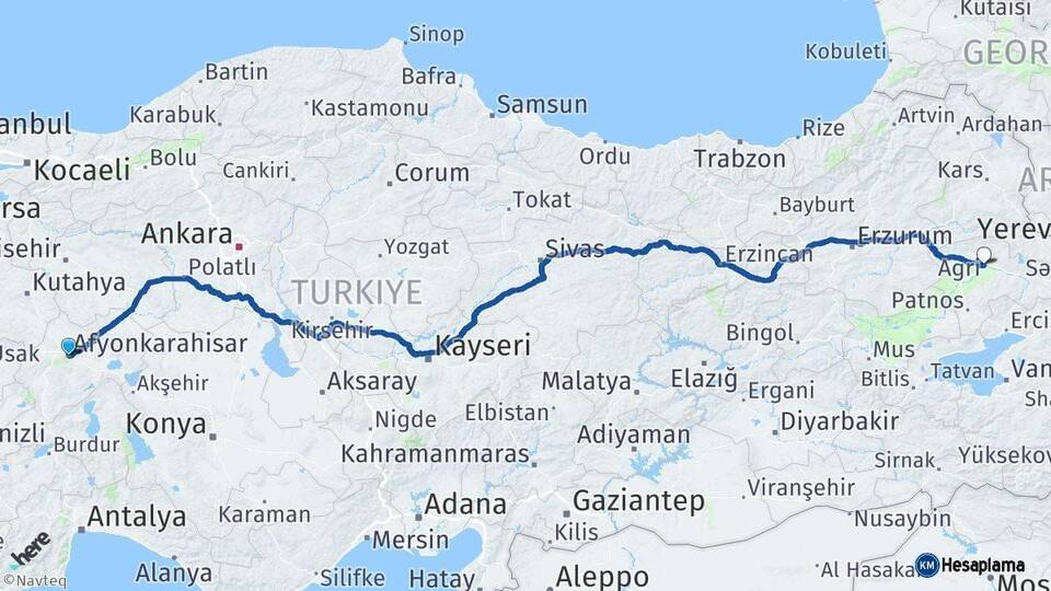 Afyonkarahisar Ağrı Arası Kaç Km - Yol Haritası