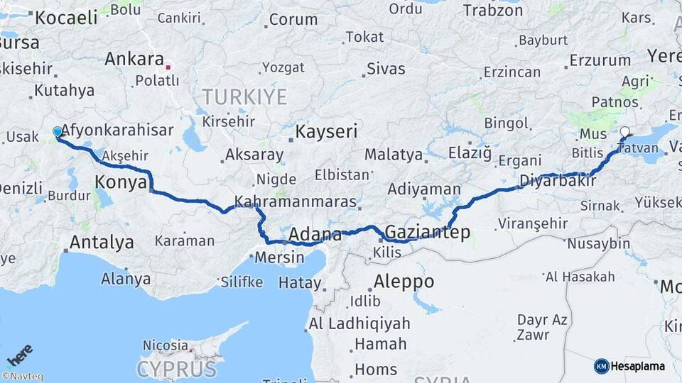 Afyonkarahisar Ahlat Bitlis Arası Kaç Km - Yol Haritası