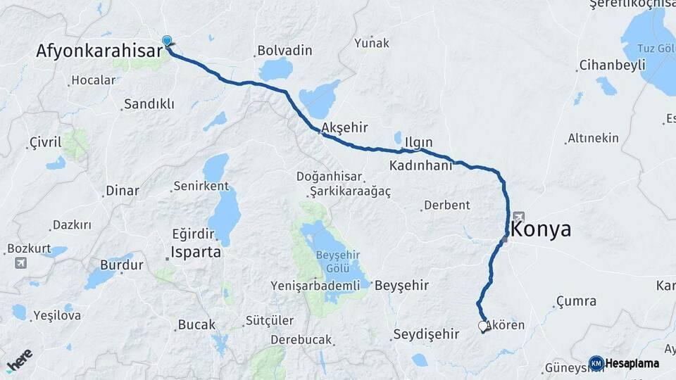 Afyonkarahisar Akören Arası Kaç Km - Yol Tarifi