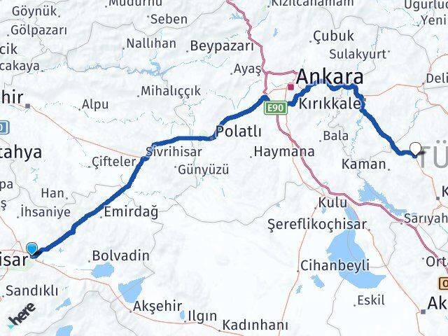 Afyonkarahisar Akpınar Kırşehir Arası Kaç Km - Yol Haritası