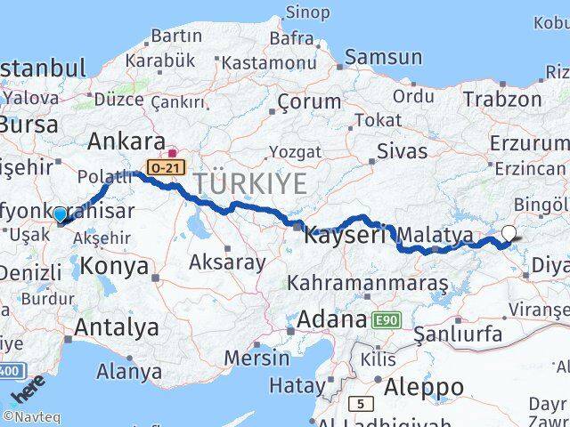 Afyonkarahisar Alacakaya Elazığ Arası Kaç Km - Yol Haritası