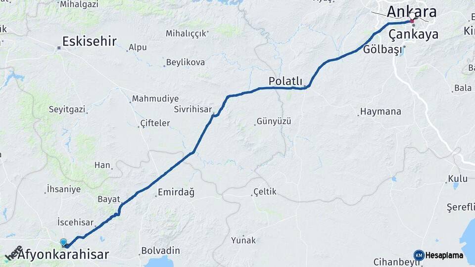 Afyonkarahisar Ankara Arası Kaç Km - Yol Haritası