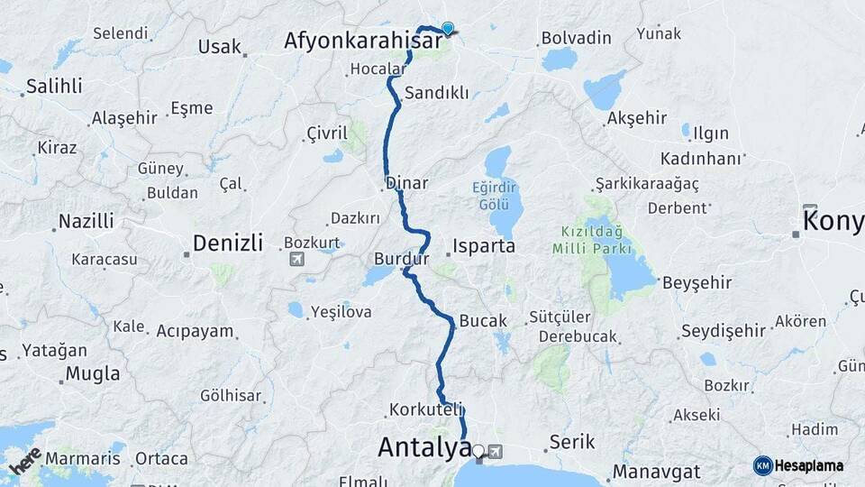 Afyonkarahisar Antalya Arası Kaç Km - Yol Haritası