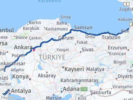 Afyonkarahisar Arhavi Artvin Arası Kaç Km - Yol Haritası