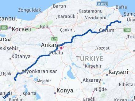 Afyonkarahisar Asarcık Samsun Arası Kaç Km - Yol Haritası