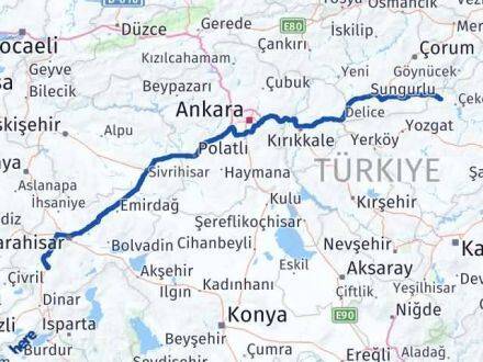 Afyonkarahisar Aydıncık Yozgat Arası Kaç Km - Yol Haritası
