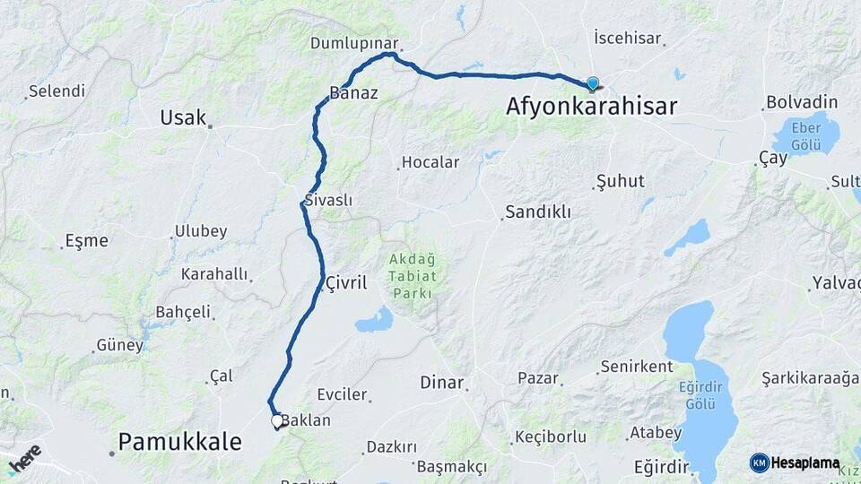 Afyonkarahisar Baklan Denizli Arası Kaç Km - Yol Haritası