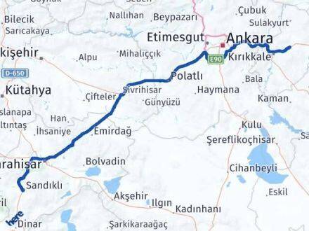 Afyonkarahisar Balışeyh Kırıkkale Arası Kaç Km - Yol Haritası