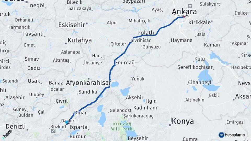 Afyonkarahisar Başmakçı Ankara Arası Kaç Km - Yol Haritası