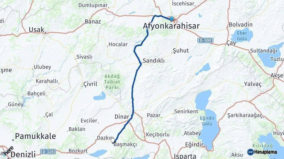 Afyonkarahisar Başmakçı Arası Kaç Km - Yol Haritası