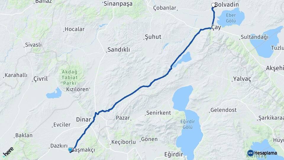 Afyonkarahisar Başmakçı Bolvadin Arası Kaç Km - Yol Haritası