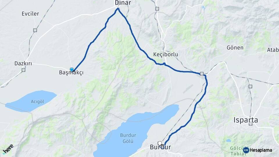 Afyonkarahisar Başmakçı Burdur Arası Kaç Km - Yol Haritası