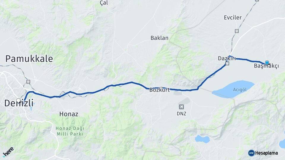 Afyonkarahisar Başmakçı Denizli Arası Kaç Km - Yol Haritası