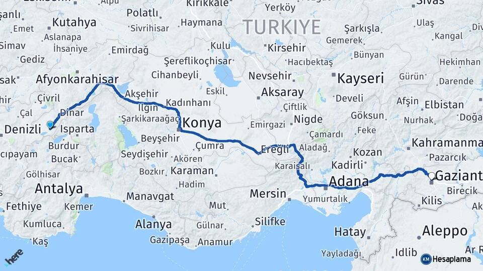 Afyonkarahisar Başmakçı Gaziantep Arası Kaç Km - Yol Haritası