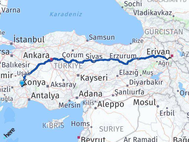 Afyonkarahisar Başmakçı Iğdır Arası Kaç Km - Yol Haritası