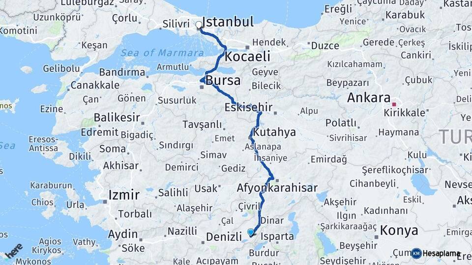 Afyonkarahisar Başmakçı İstanbul Arası Kaç Km - Yol Haritası