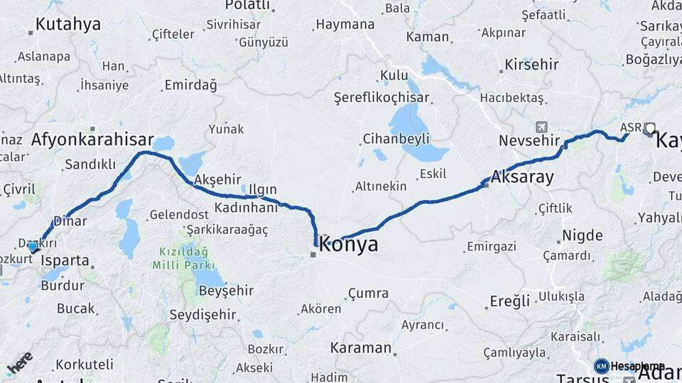 Afyonkarahisar Başmakçı Kayseri Arası Kaç Km - Yol Haritası