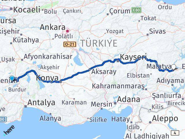 Afyonkarahisar Başmakçı Malatya Arası Kaç Km - Yol Haritası