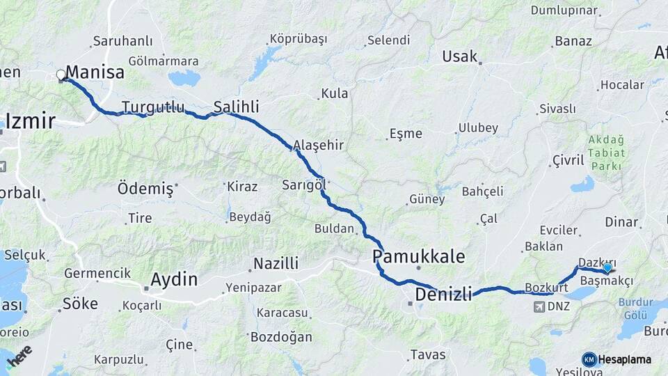 Afyonkarahisar Başmakçı Manisa Arası Kaç Km - Yol Haritası