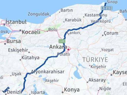 Afyonkarahisar Başmakçı Sinop Arası Kaç Km - Yol Haritası
