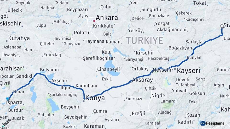 Afyonkarahisar Başmakçı Sivas Arası Kaç Km - Yol Haritası