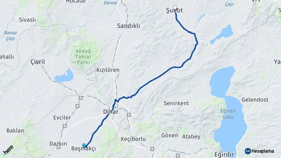 Afyonkarahisar Başmakçı Şuhut Arası Kaç Km - Yol Haritası