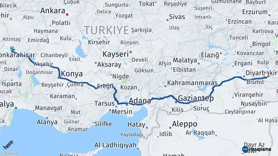 Afyonkarahisar Batman Arası Kaç Km - Yol Haritası