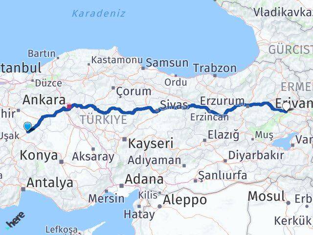Afyonkarahisar Bayat Ağrı Arası Kaç Km - Yol Haritası