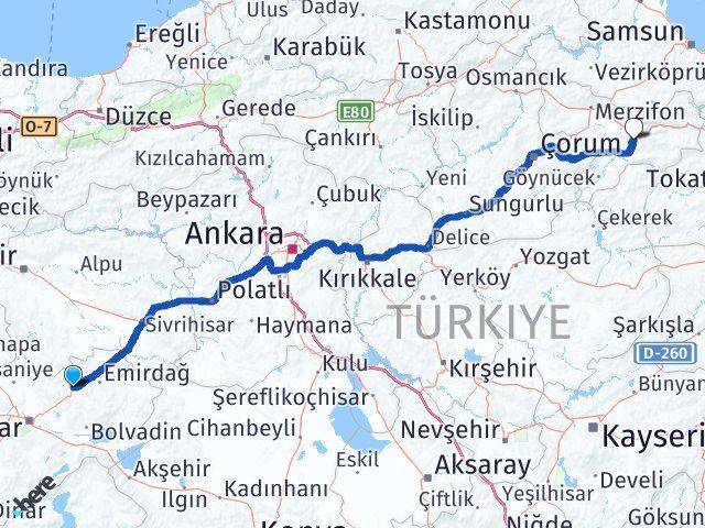 Afyonkarahisar Bayat Amasya Arası Kaç Km - Yol Haritası