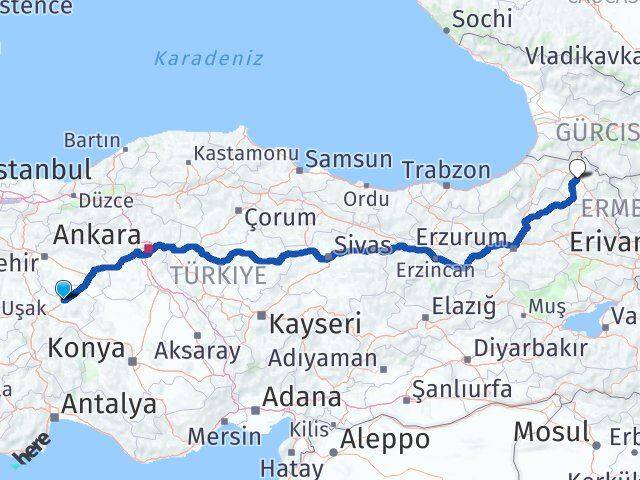 Afyonkarahisar Bayat Ardahan Arası Kaç Km - Yol Haritası