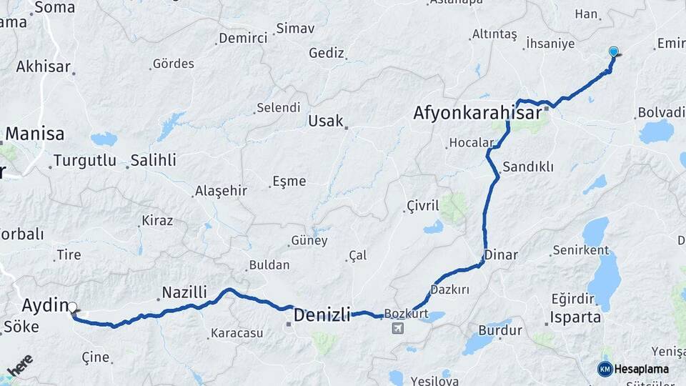 Afyonkarahisar Bayat Aydın Arası Kaç Km - Yol Haritası