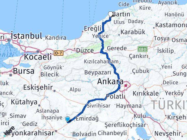 Afyonkarahisar Bayat Bartın Arası Kaç Km - Yol Haritası