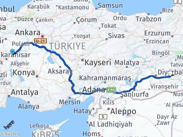 Afyonkarahisar Bayat Batman Arası Kaç Km - Yol Haritası