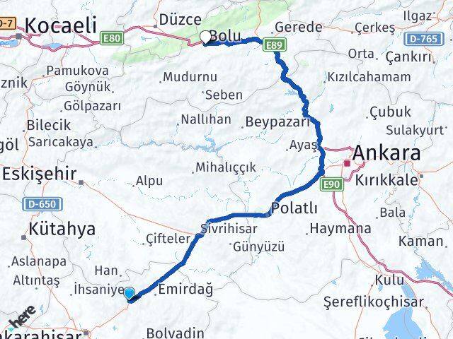 Afyonkarahisar Bayat Bolu Arası Kaç Km - Yol Haritası