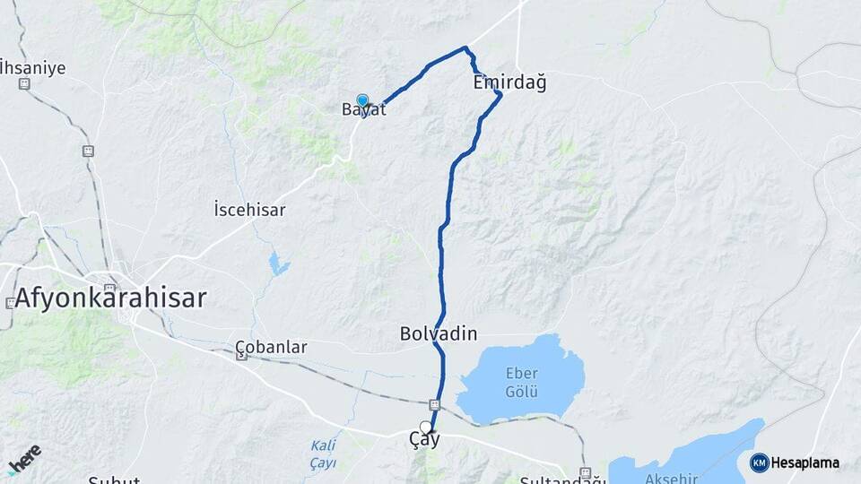 Afyonkarahisar Bayat Çay Arası Kaç Km - Yol Haritası
