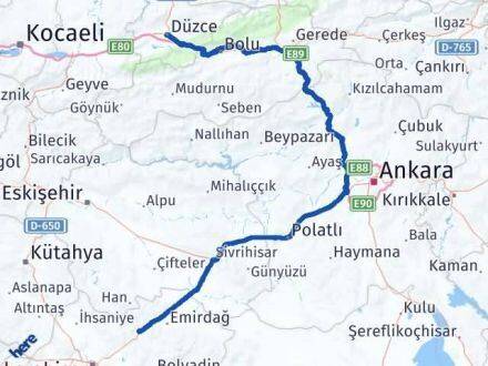 Afyonkarahisar Bayat Düzce Arası Kaç Km - Yol Haritası