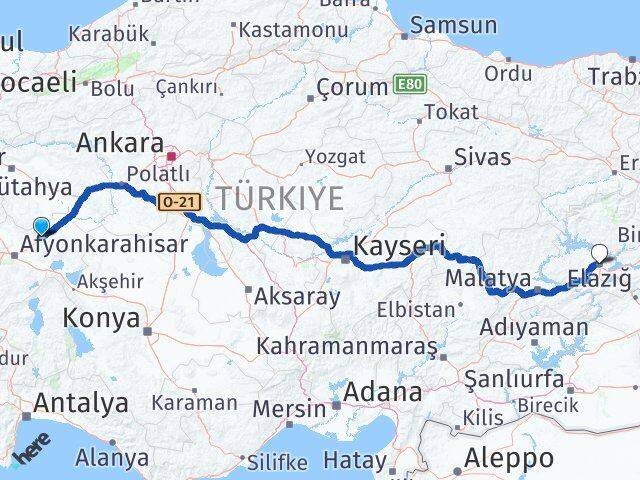Afyonkarahisar Bayat Elazığ Arası Kaç Km - Yol Haritası