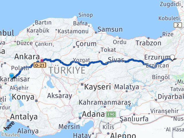 Afyonkarahisar Bayat Erzurum Arası Kaç Km - Yol Haritası