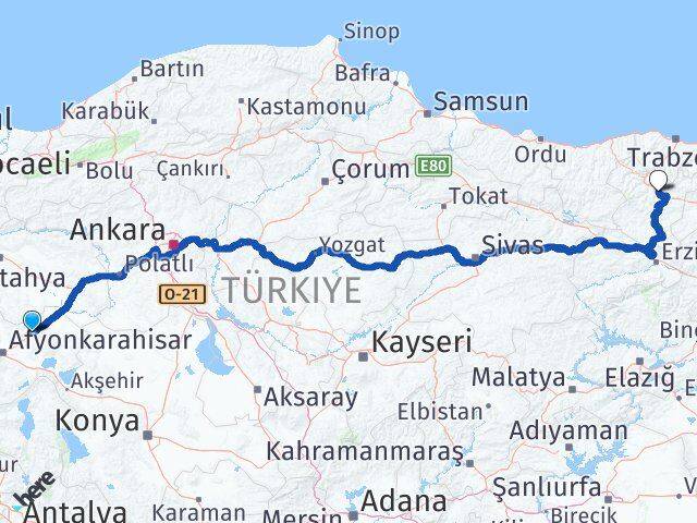 Afyonkarahisar Bayat Gümüşhane Arası Kaç Km - Yol Haritası
