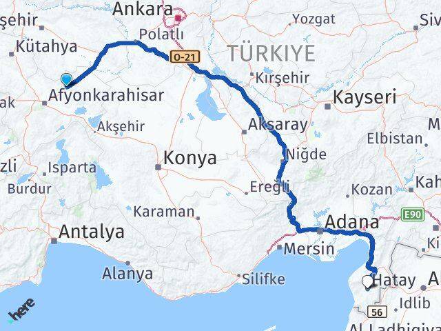 Afyonkarahisar Bayat Hatay Arası Kaç Km - Yol Haritası