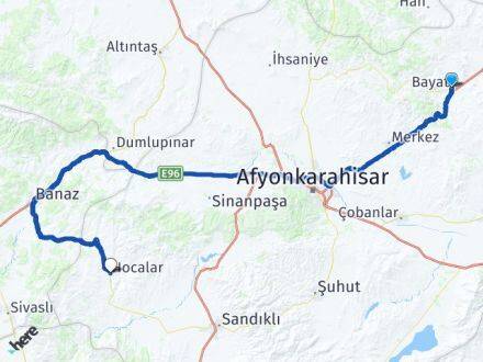 Afyonkarahisar Bayat Hocalar Arası Kaç Km - Yol Haritası