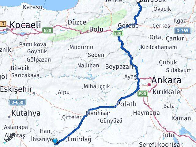 Afyonkarahisar Bayat Karabük Arası Kaç Km - Yol Haritası