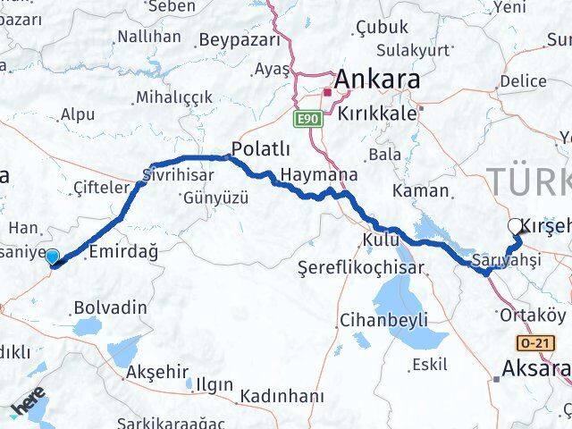 Afyonkarahisar Bayat Kırşehir Arası Kaç Km - Yol Haritası