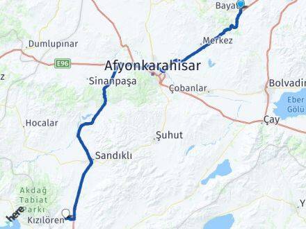 Afyonkarahisar Bayat Kızılören Arası Kaç Km - Yol Haritası