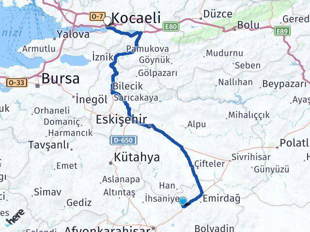Afyonkarahisar Bayat Kocaeli Arası Kaç Km - Yol Haritası