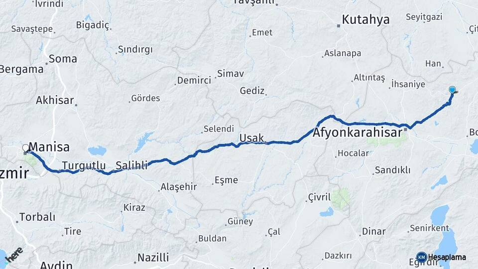 Afyonkarahisar Bayat Manisa Arası Kaç Km - Yol Haritası
