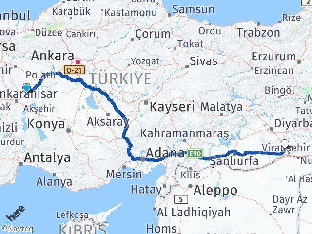 Afyonkarahisar Bayat Mardin Arası Kaç Km - Yol Haritası