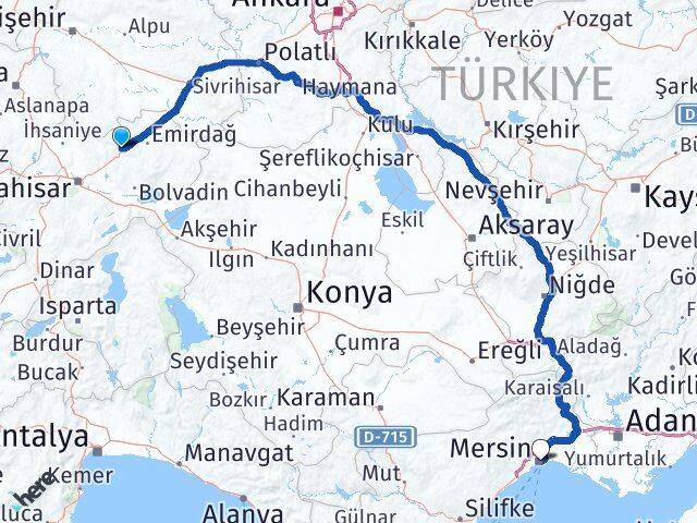 Afyonkarahisar Bayat Mersin Arası Kaç Km - Yol Haritası