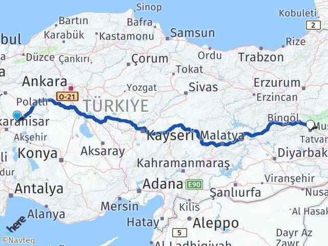 Afyonkarahisar Bayat Muş Arası Kaç Km - Yol Haritası