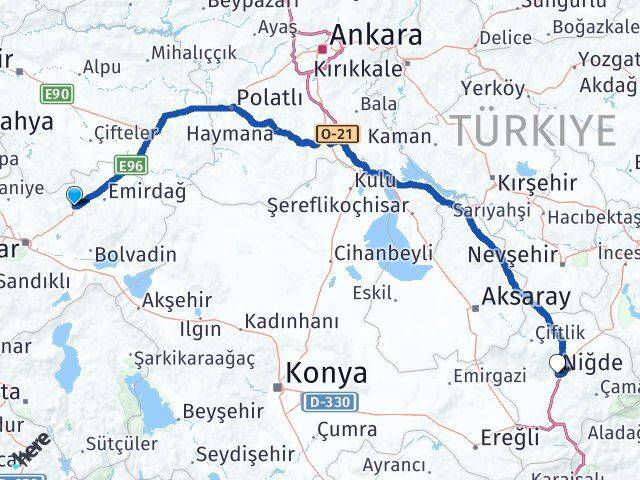 Afyonkarahisar Bayat Niğde Arası Kaç Km - Yol Haritası